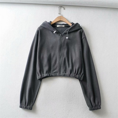 Lühikese mudeliga naiste dressipluus luku ja kapuutsiga