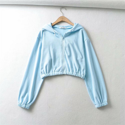 Lühikese mudeliga naiste dressipluus luku ja kapuutsiga