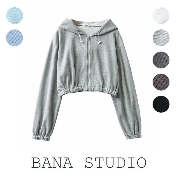 Lühikese mudeliga naiste dressipluus luku ja kapuutsiga