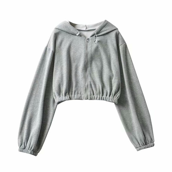 Lühikese mudeliga naiste dressipluus luku ja kapuutsiga