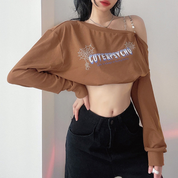 Lühike aplikatsiooniga naiste dressipluus - pruuni värvi