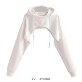 Νέο μοντέλο γυναικείο κοντό φούτερ με κουκούλα σε γκρι και λευκό χρώμα