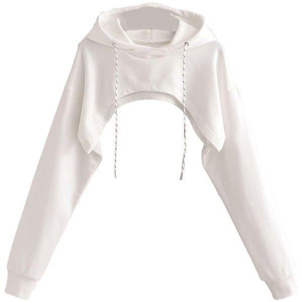 Νέο μοντέλο γυναικείο κοντό φούτερ με κουκούλα σε γκρι και λευκό χρώμα