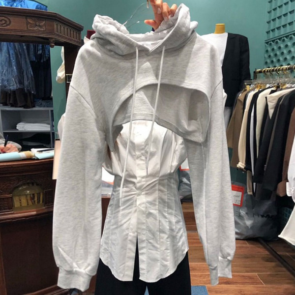 Γυναικείο ανοιξιάτικο φούτερ με κουκούλα - μαύρο και γκρι χρώμα