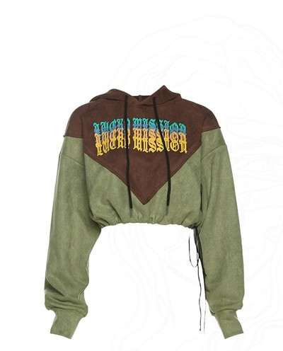 Moodne naiste dressipluus kapuutsiga ja aplikatsiooniga roheline