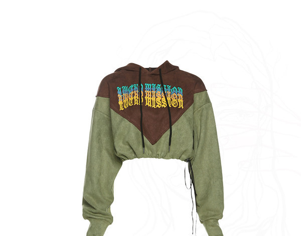 Moodne naiste dressipluus kapuutsiga ja aplikatsiooniga roheline