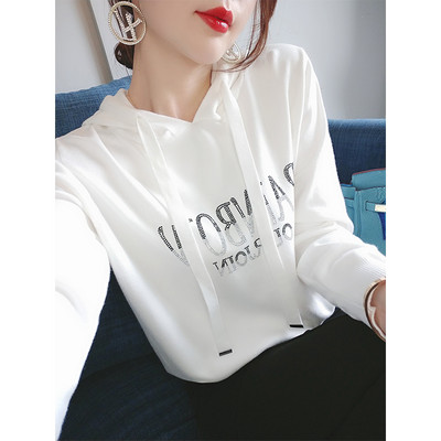 Μοντέρνο γυναικείο φούτερ με πέτρες και κουκούλα