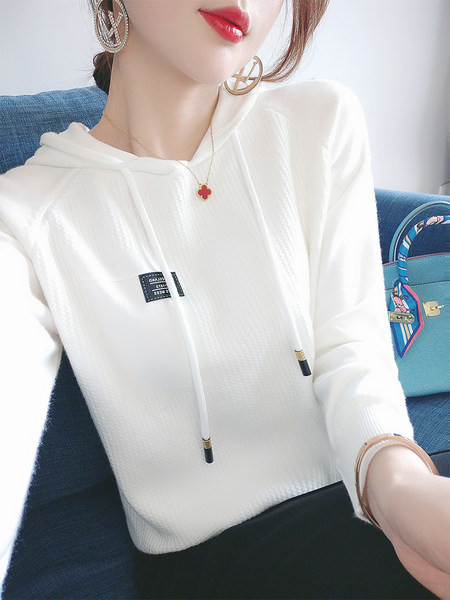 Naiste igapäevane kapuutsiga dressipluus valge ja must