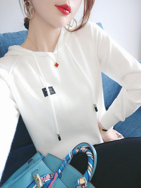 Naiste igapäevane kapuutsiga dressipluus valge ja must