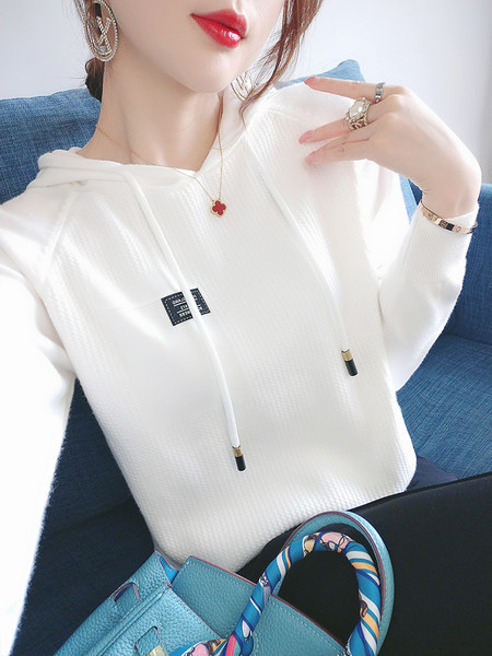 Naiste igapäevane kapuutsiga dressipluus valge ja must