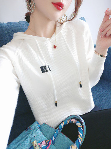 Naiste igapäevane kapuutsiga dressipluus valge ja must