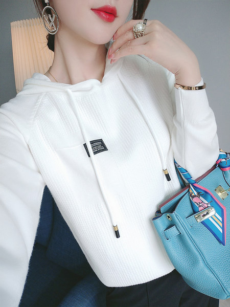 Naiste igapäevane kapuutsiga dressipluus valge ja must