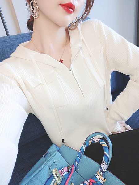 Νέο μοντέλο γυναικείο μονόχρωμο φούτερ με κουκούλα και τσέπες