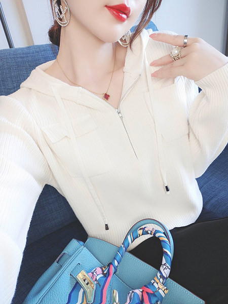 Νέο μοντέλο γυναικείο μονόχρωμο φούτερ με κουκούλα και τσέπες