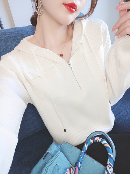 Νέο μοντέλο γυναικείο μονόχρωμο φούτερ με κουκούλα και τσέπες