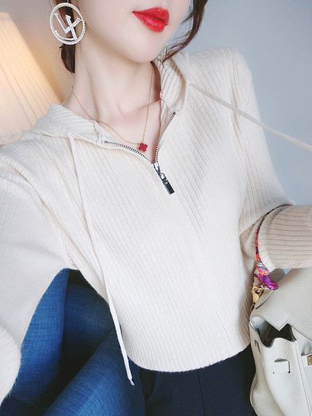 Igapäevane naiste triibuline dressipluus õhukesest kudumisest lukuga