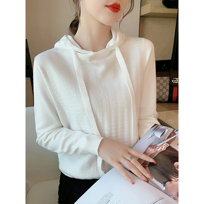 Uue mudeli naiste ühevärviline kapuutsiga dressipluus valge ja must