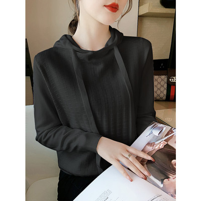 Uue mudeli naiste ühevärviline kapuutsiga dressipluus valge ja must