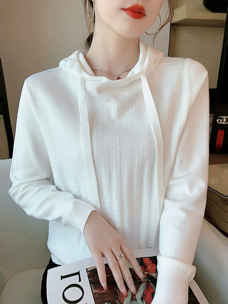 Uue mudeli naiste ühevärviline kapuutsiga dressipluus valge ja must