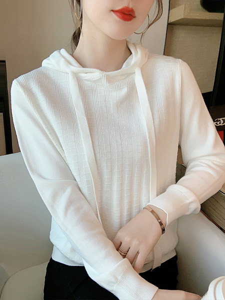 Uue mudeli naiste ühevärviline kapuutsiga dressipluus valge ja must