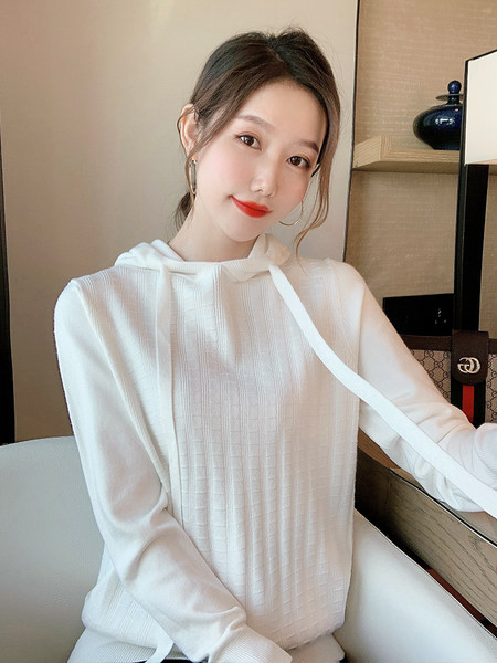 Uue mudeli naiste ühevärviline kapuutsiga dressipluus valge ja must