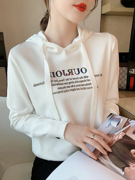 Uue mudeli kapuutsiga naiste dressipluus - valge ja must