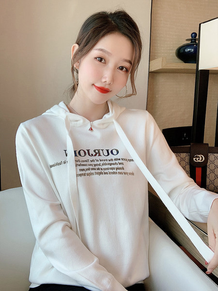 Uue mudeli kapuutsiga naiste dressipluus - valge ja must