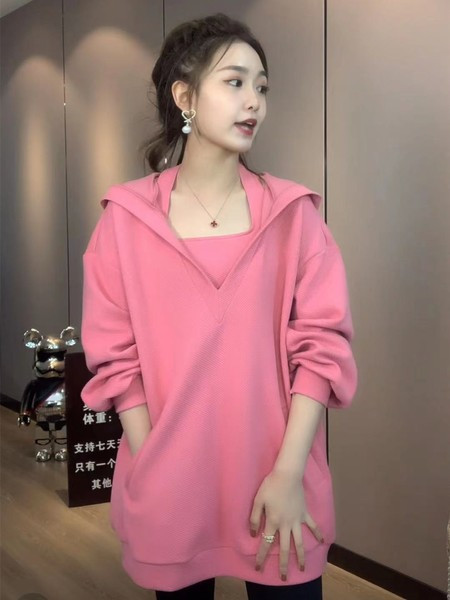 Naiste spits kaelusega ja kapuutsiga dressipluus - lai mudel