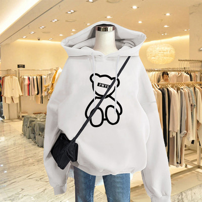 Γυναικείο αθλητικό φούτερ με κουκούλα και στάμπα αρκούδας