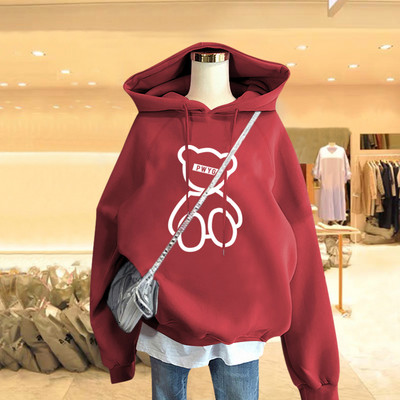 Γυναικείο αθλητικό φούτερ με κουκούλα και στάμπα αρκούδας