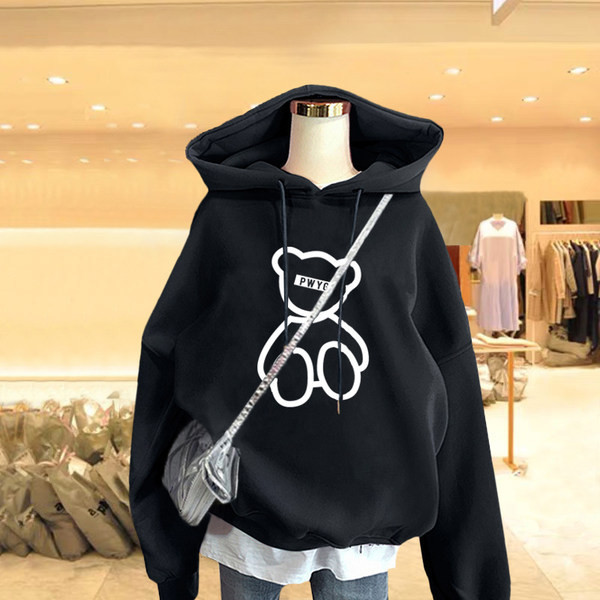 Γυναικείο αθλητικό φούτερ με κουκούλα και στάμπα αρκούδας