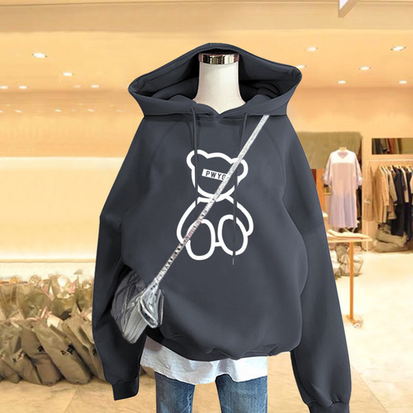 Γυναικείο αθλητικό φούτερ με κουκούλα και στάμπα αρκούδας