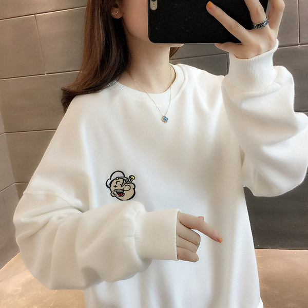 Vabaaja naiste pluus ovaalse dekoltee ja tikandiga