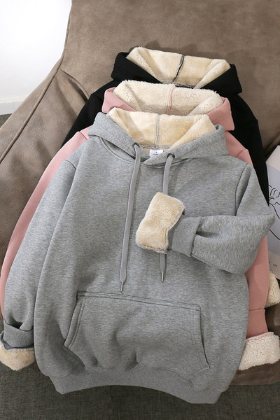 Női alkalmi pulóver vastag bélelt kapucnival és nyakkendővel