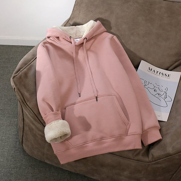 Női alkalmi pulóver vastag bélelt kapucnival és nyakkendővel