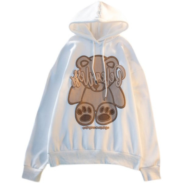 Női pulóverek hímzés és nyakkendő kapucnival