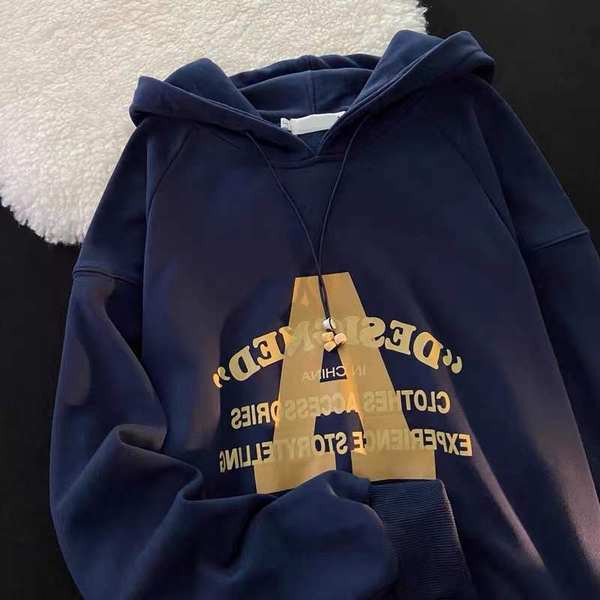 Γυναικείο φαρδύ φούτερ με επιγραφή και κουκούλα