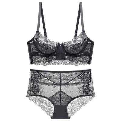 Δαντελένιο σετ γυναικείο σουτιέν με ρυθμιζόμενες τιράντες και ψηλόμεσο μπικίνι