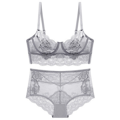 Δαντελένιο σετ γυναικείο σουτιέν με ρυθμιζόμενες τιράντες και ψηλόμεσο μπικίνι