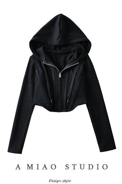 Naiste kapuutsiga dressipluus - musta värvi