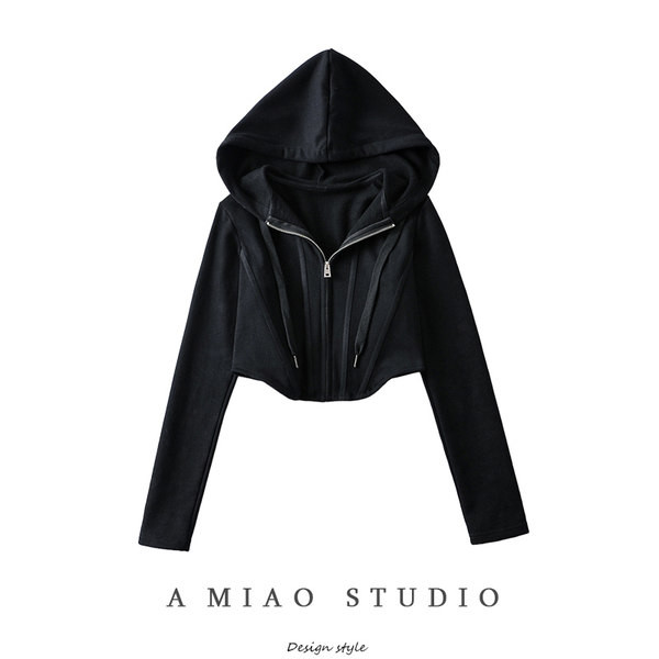 Naiste kapuutsiga dressipluus - musta värvi