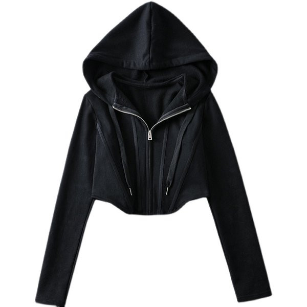 Naiste kapuutsiga dressipluus - musta värvi