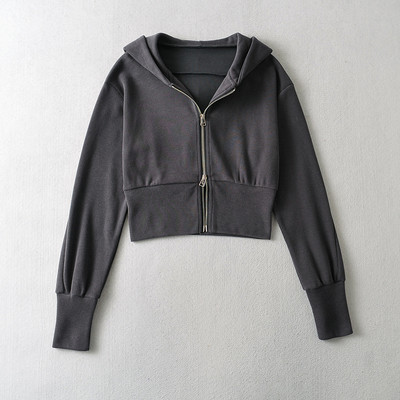 Naiste lühike kapuutsiga ja kinnitusega dressipluus