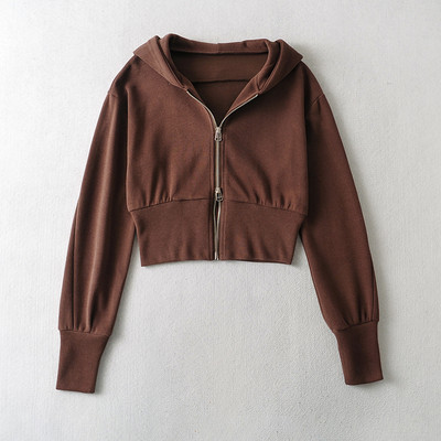 Naiste lühike kapuutsiga ja kinnitusega dressipluus