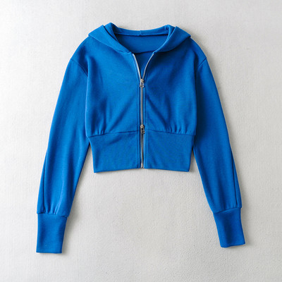 Naiste lühike kapuutsiga ja kinnitusega dressipluus