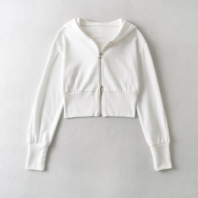 Naiste lühike kapuutsiga ja kinnitusega dressipluus