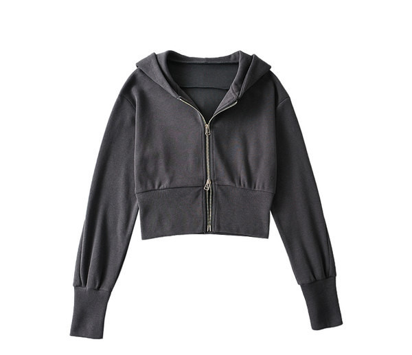 Naiste lühike kapuutsiga ja kinnitusega dressipluus