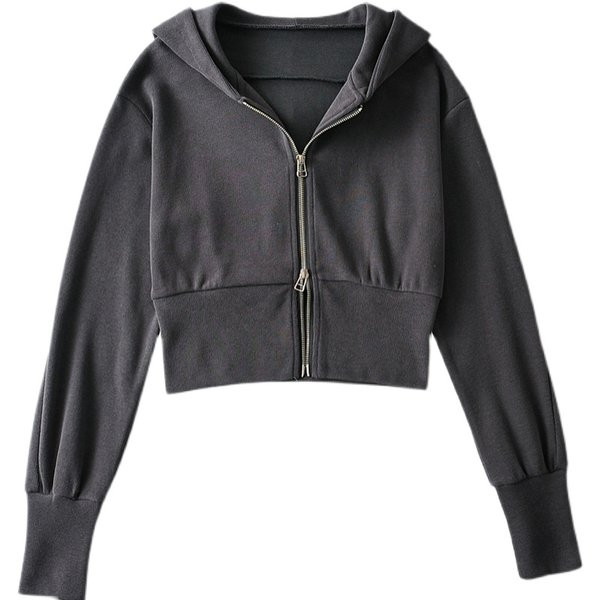 Naiste lühike kapuutsiga ja kinnitusega dressipluus