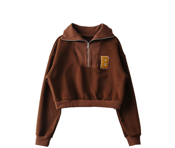 Lühikese mudeliga naiste dressipluus luku ja tikandiga