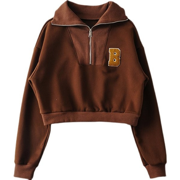 Lühikese mudeliga naiste dressipluus luku ja tikandiga